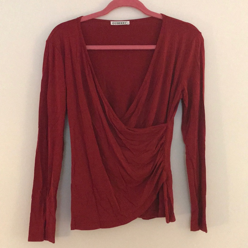 Draped red stretch blouse L